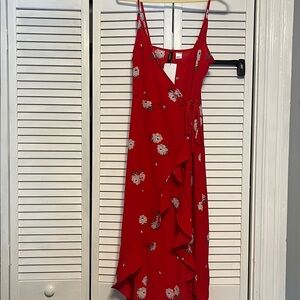 H&M Red Floral V-Neck Dress